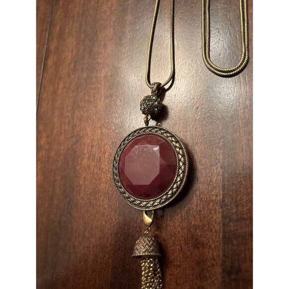 Cold water Creek Long Reversible Tassel Pendant Necklace Green Red - Picture 6 of 10